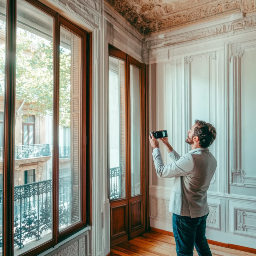 Inspector profesional realizando inspección de vivienda en Barcelona